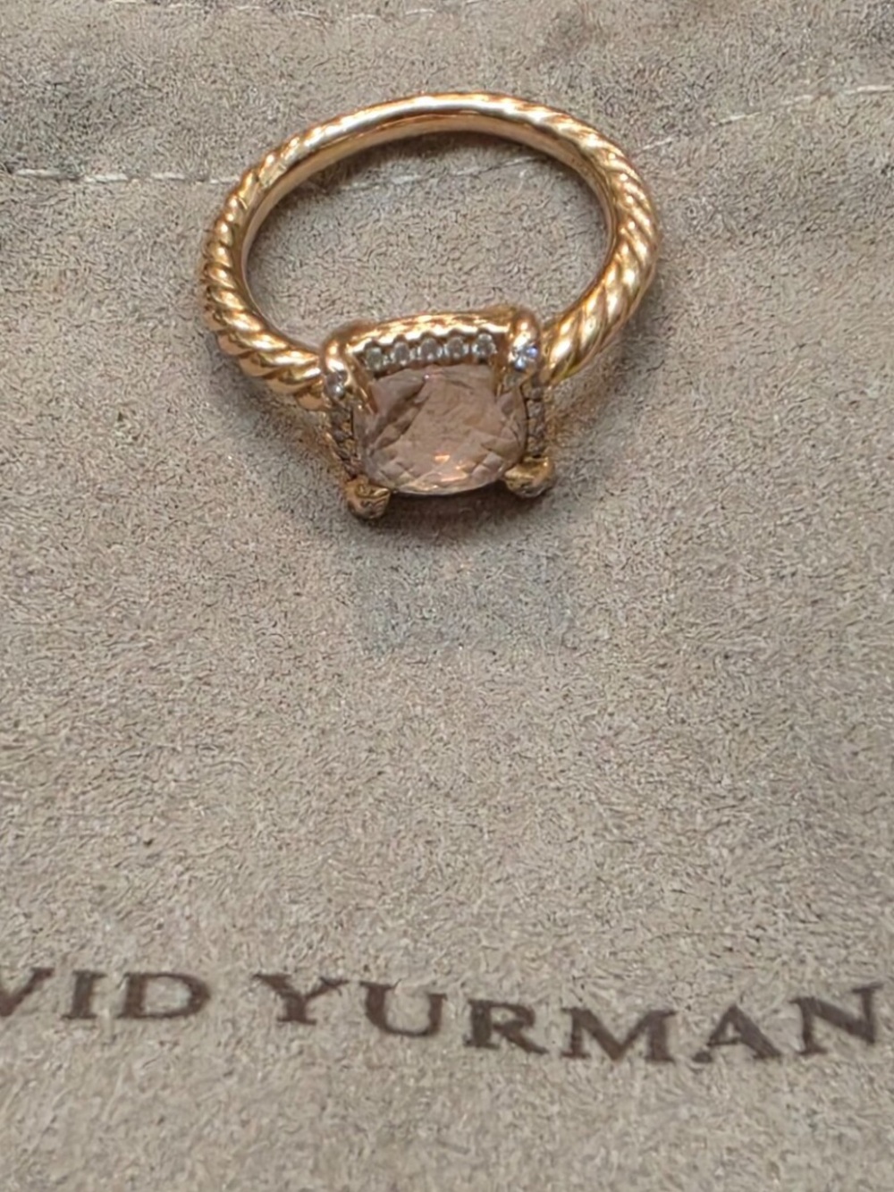 100% Authentic Stunning David Yurman 18k Rose Gold Morganite Ring w/Diamonds